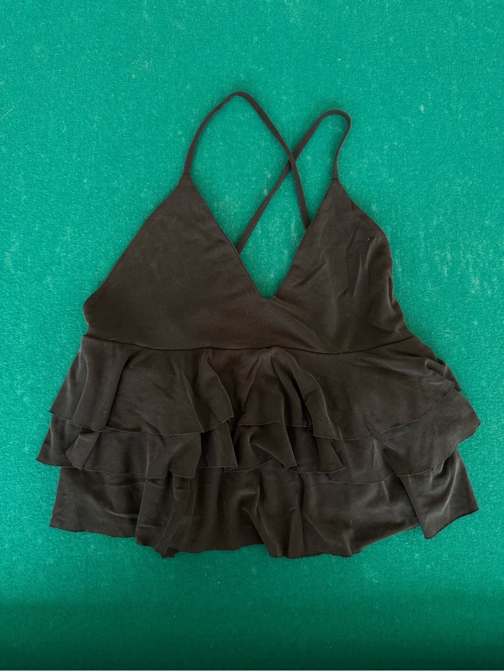 Mustard Seed Black Ruffle Camisole with Cross-Back Straps